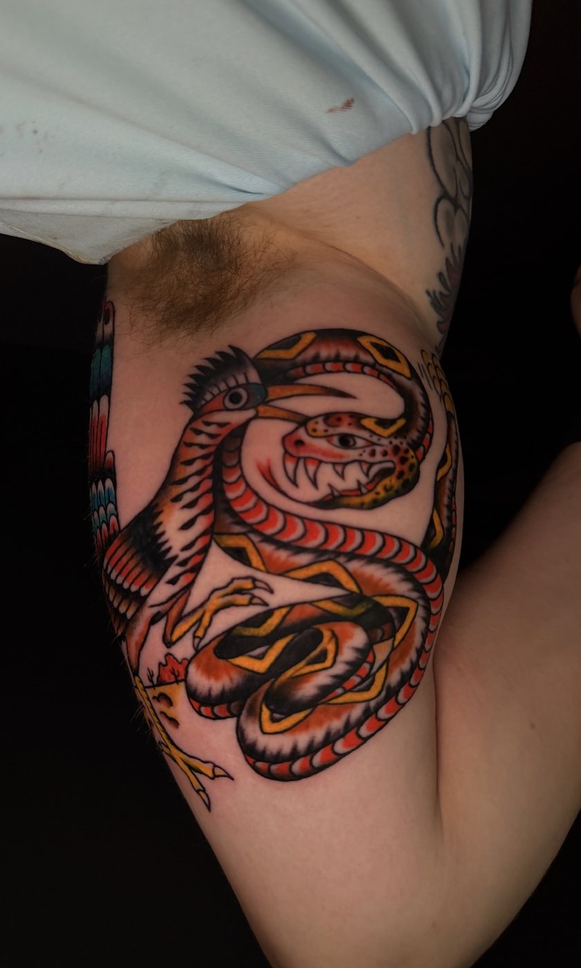 Eagle snake and skull tattoo
